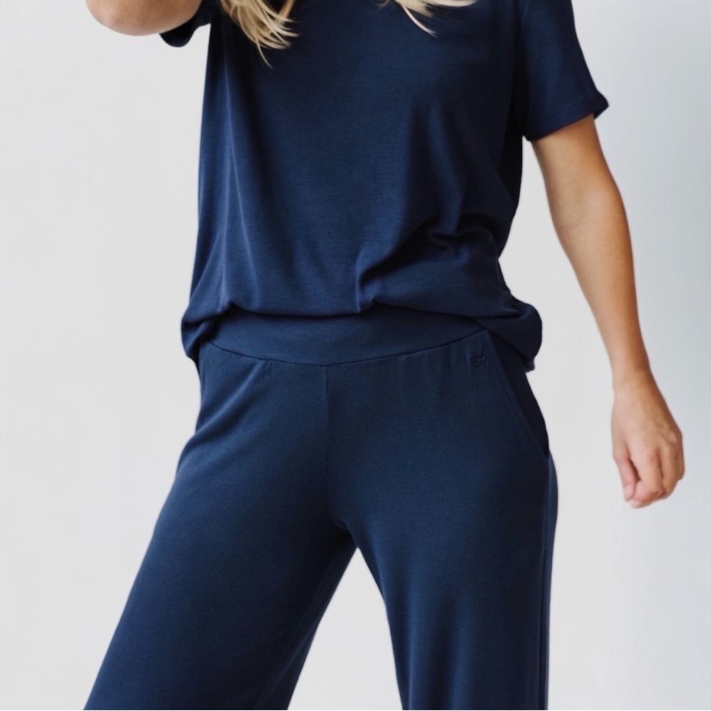 Cozy Earth Women's Rib Knit Bamboo Lounge Pull On Pajama Pant Size Small Navy - Picture 6 of 11